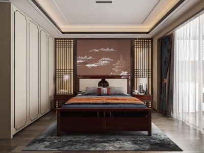 新中式卧室3D模型下载